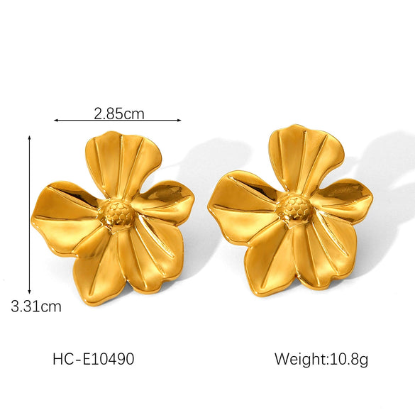 Pleated Texture Geometric Stainless Steel Earrings For Women With Electroplating Treatment And Flower Leaf Wave Drop Shapes