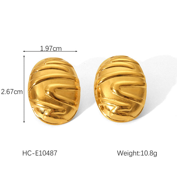 Pleated Texture Geometric Stainless Steel Earrings For Women With Electroplating Treatment And Flower Leaf Wave Drop Shapes