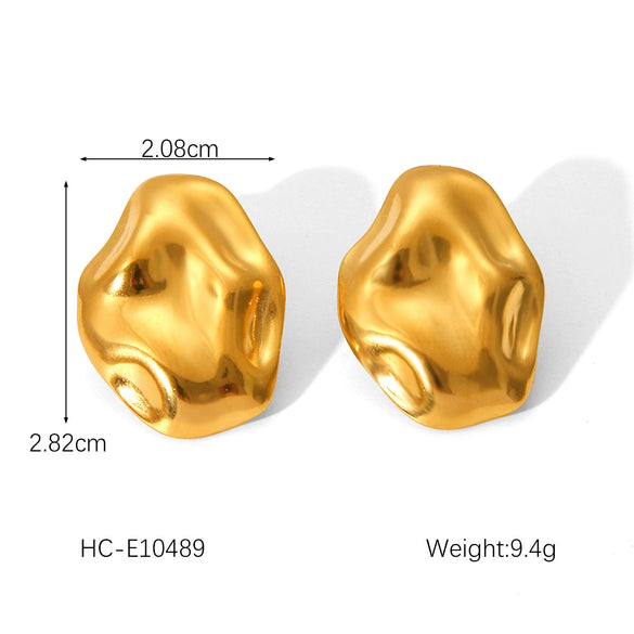 Pleated Texture Geometric Stainless Steel Earrings For Women With Electroplating Treatment And Flower Leaf Wave Drop Shapes