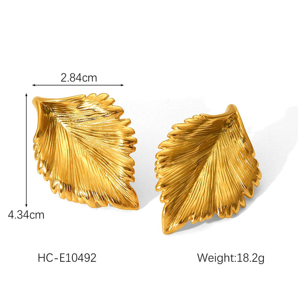Pleated Texture Geometric Stainless Steel Earrings For Women With Electroplating Treatment And Flower Leaf Wave Drop Shapes