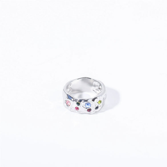 Pleated Textured Zircon Ring Copper Geometric Inlaid With Diamond For Women