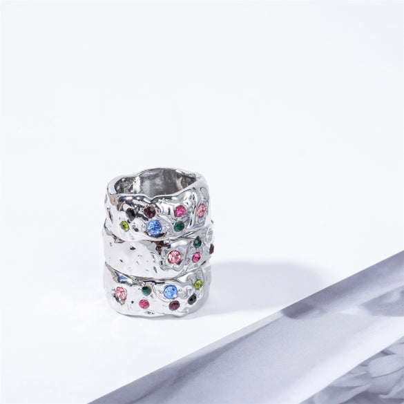 Pleated Textured Zircon Ring Copper Geometric Inlaid With Diamond For Women
