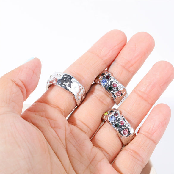 Pleated Textured Zircon Ring Copper Geometric Inlaid With Diamond For Women