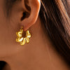 Pleated Wave Chrysanthemum Hollow Asymmetrical Women's Earrings Titanium Steel 18K Gold Plated Geometric Style Electroplated