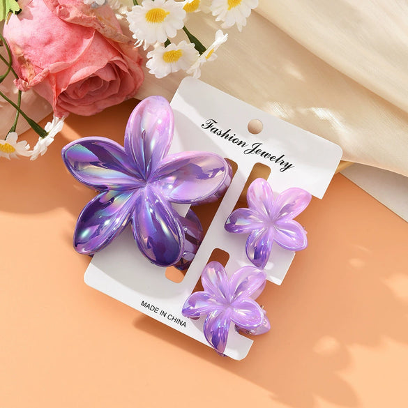 Plumeria Hairpin Set Women's Simple Style Baking Paint Ripple Flower Gripper Hair Accessories