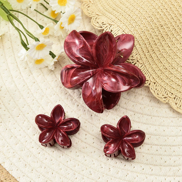 Plumeria Hairpin Set Women's Simple Style Baking Paint Ripple Flower Gripper Hair Accessories