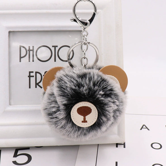 Plush Bear Fur Ball Key Chain Pendant With Embroidery