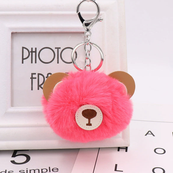 Plush Bear Fur Ball Key Chain Pendant With Embroidery