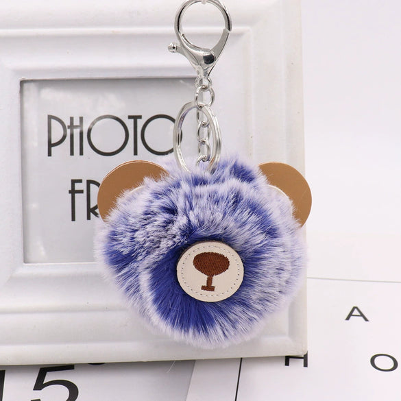 Plush Bear Fur Ball Key Chain Pendant With Embroidery