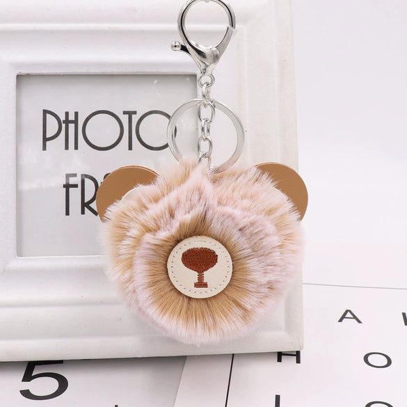 Plush Bear Fur Ball Key Chain Pendant With Embroidery
