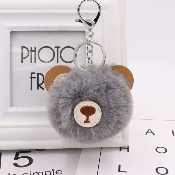 Plush Bear Fur Ball Key Chain Pendant With Embroidery