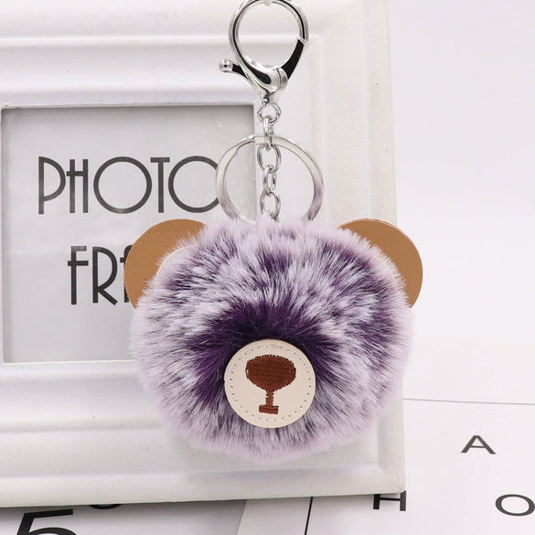 Plush Bear Fur Ball Key Chain Pendant With Embroidery