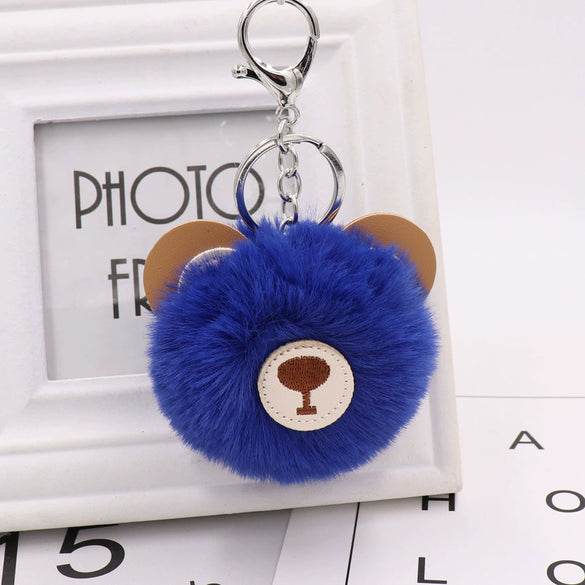 Plush Bear Fur Ball Key Chain Pendant With Embroidery