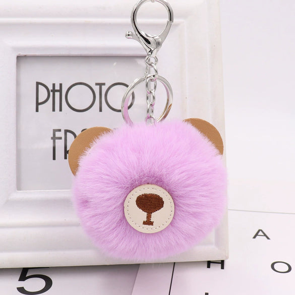 Plush Bear Fur Ball Key Chain Pendant With Embroidery