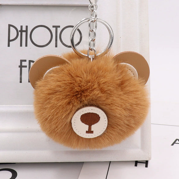 Plush Bear Fur Ball Key Chain Pendant With Embroidery