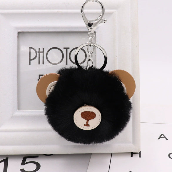 Plush Bear Fur Ball Key Chain Pendant With Embroidery