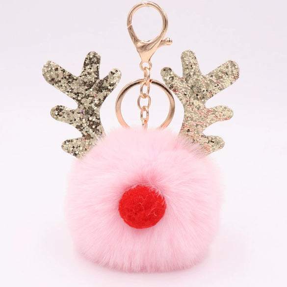 Plush Elk Antler Sequined Keychain For Women