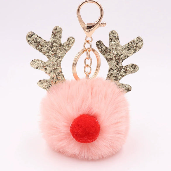 Plush Elk Antler Sequined Keychain For Women