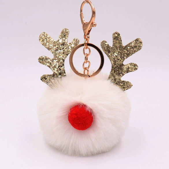 Plush Elk Antler Sequined Keychain For Women