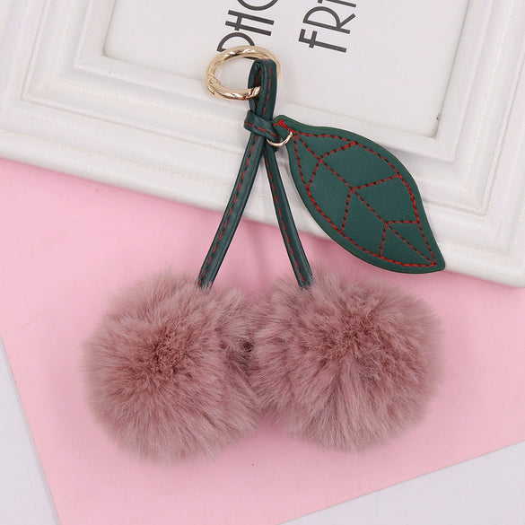 Plush Fruit Cherry Keychain Bag Pendant Car Key Pendant