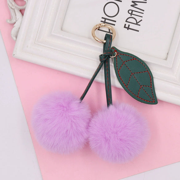 Plush Fruit Cherry Keychain Bag Pendant Car Key Pendant