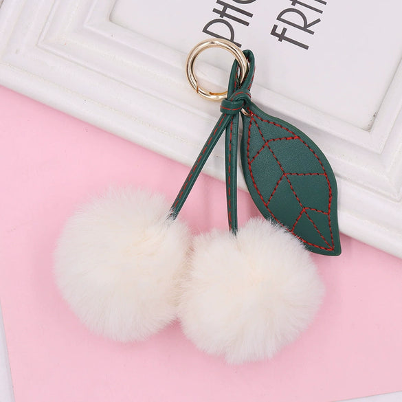 Plush Fruit Cherry Keychain Bag Pendant Car Key Pendant