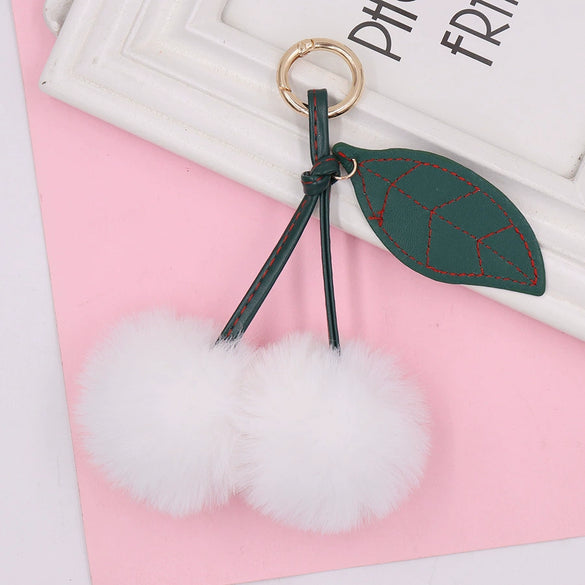Plush Fruit Cherry Keychain Bag Pendant Car Key Pendant