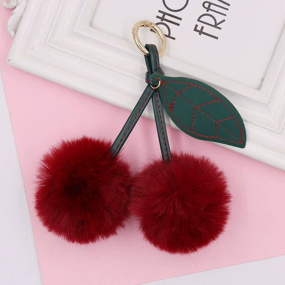 Plush Fruit Cherry Keychain For Women