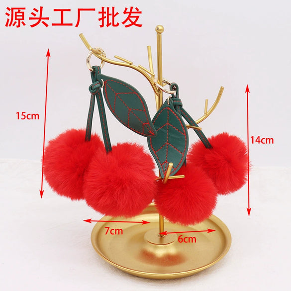 Plush Fruit Cherry Keychain For Women