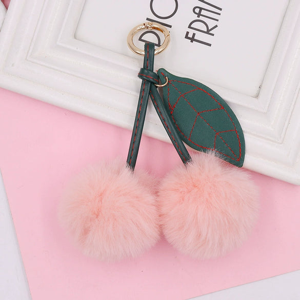 Plush Fruit Cherry Keychain For Women
