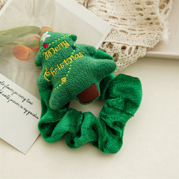 Plush Hair Ring Hair Accessories Handmade With Christmas Cartoon Head Pattern And Velvet Material