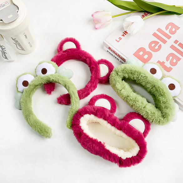 Plush Handmade Cartoon Animals Women's Hair Accessories Hairband Hairpin With Frog Strawberry Bear Heart Design