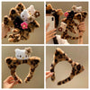 Plush Headband Cute Cartoon Leopard Print Cat Ears Handmade Hair Accessories Unisex