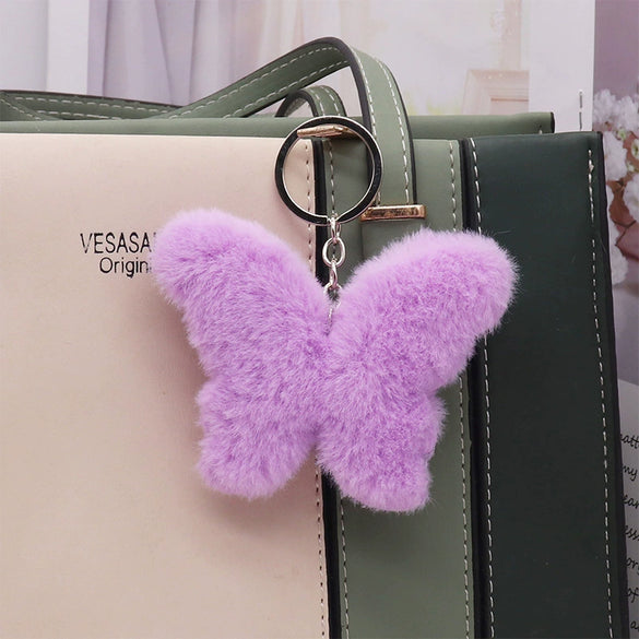 Plush Heart Keychain Pendant For Ladies With Butterfly Kitten Star Design