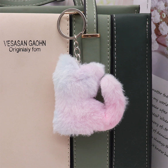 Plush Heart Keychain Pendant For Ladies With Butterfly Kitten Star Design