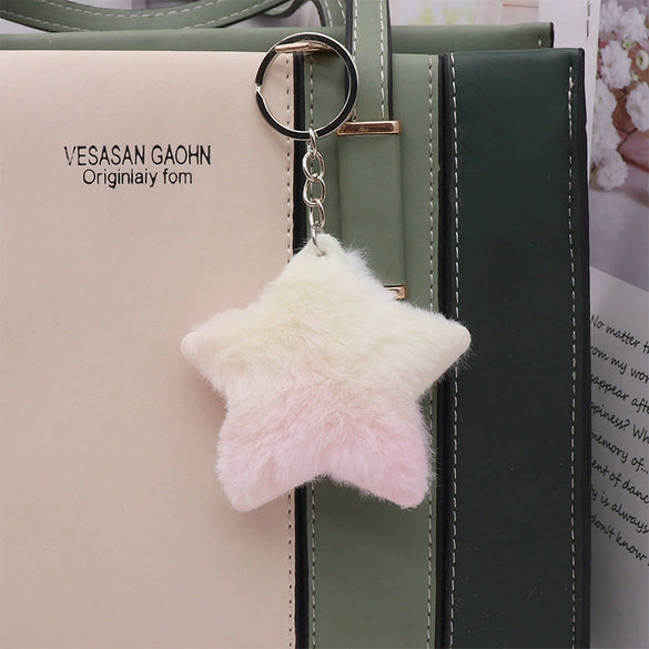 Plush Keychain Pendant With Love Cat And Fivepointed Star In Magic Color Series For Women