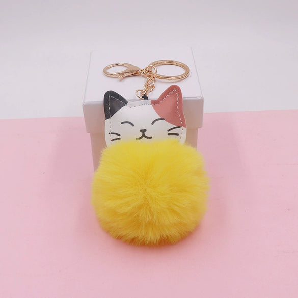 Plush Kitten Fur Ball Keychain Cartoon Cat Doll Pendant Luggage Ornament