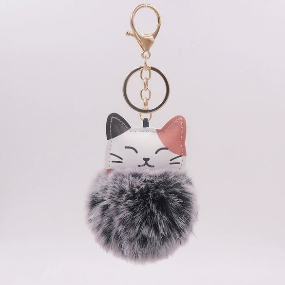 Plush Kitten Fur Ball Keychain Cartoon Cat Doll Pendant Luggage Ornament
