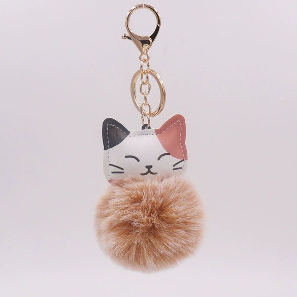 Plush Kitten Fur Ball Keychain Cartoon Cat Doll Pendant Luggage Ornament