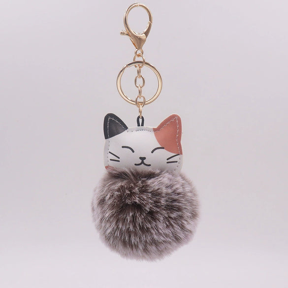 Plush Kitten Fur Ball Keychain Cartoon Cat Doll Pendant Luggage Ornament