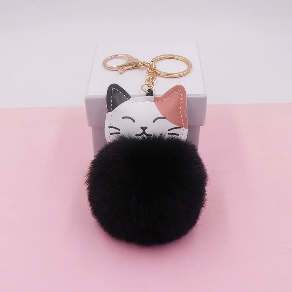 Plush Kitten Fur Ball Keychain Cartoon Cat Doll Pendant Luggage Ornament