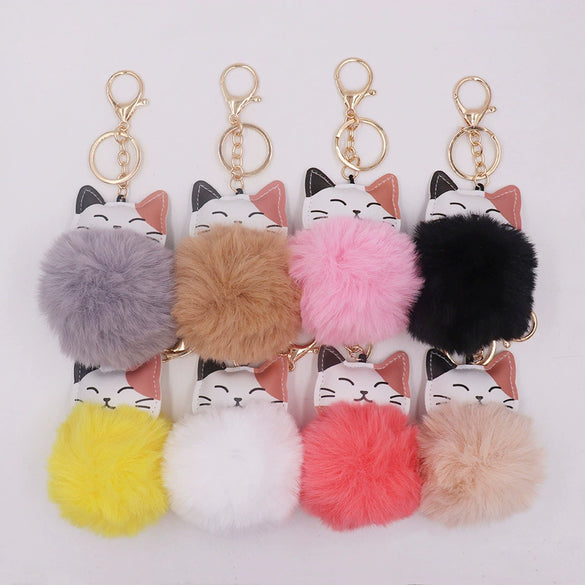 Plush Kitten Fur Ball Keychain Cartoon Cat Doll Pendant Luggage Ornament