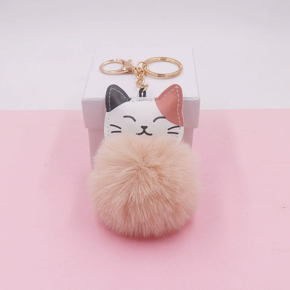 Plush Kitten Fur Ball Keychain Cartoon Cat Doll Pendant Luggage Ornament