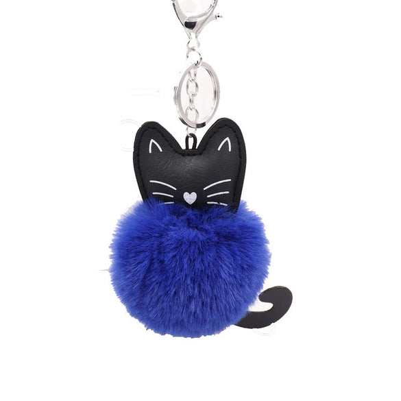 Plush Kitten Key Chain With Imitation Rex Rabbit Fur Ball Pendant