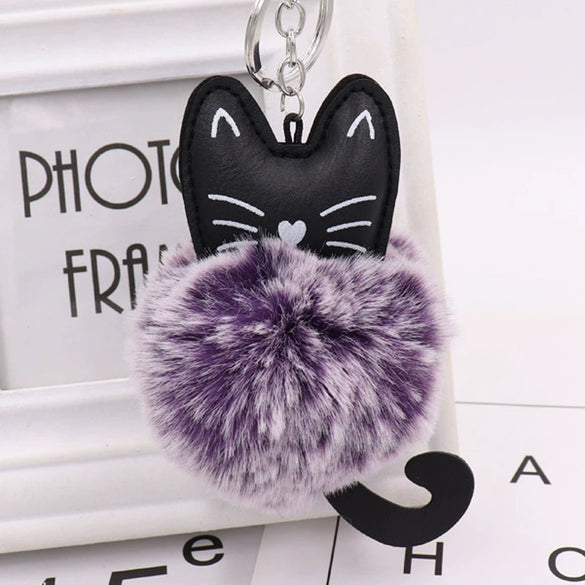 Plush Kitten Key Chain With Imitation Rex Rabbit Fur Ball Pendant