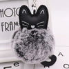 Plush Kitten Key Chain With Imitation Rex Rabbit Fur Ball Pendant