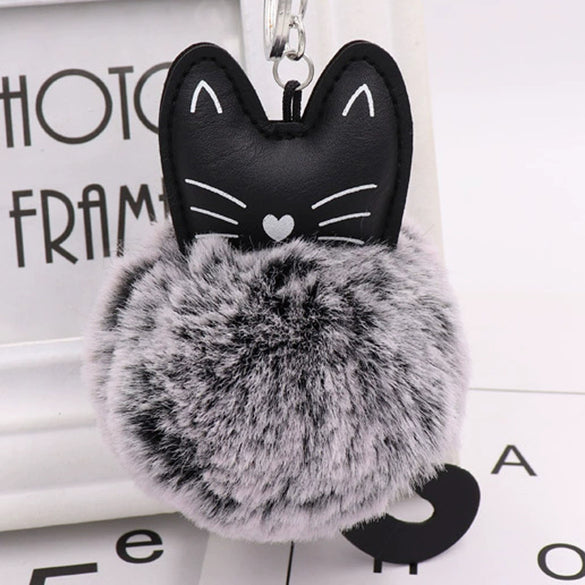 Plush Kitten Key Chain With Imitation Rex Rabbit Fur Ball Pendant