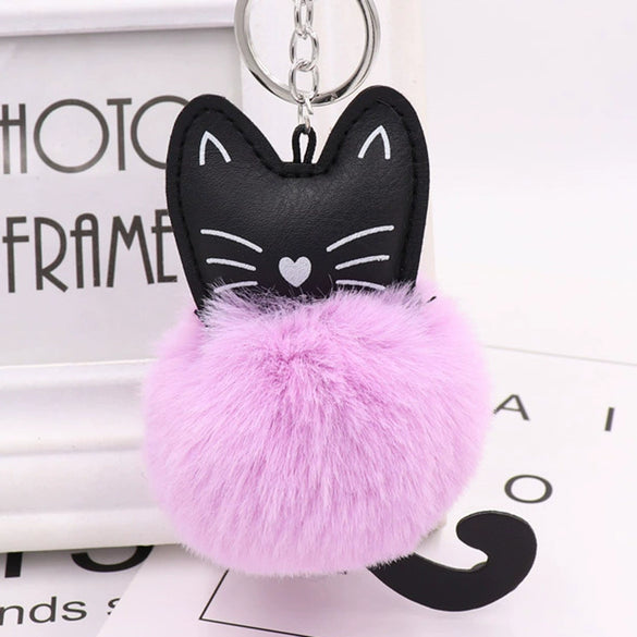Plush Kitten Key Chain With Imitation Rex Rabbit Fur Ball Pendant