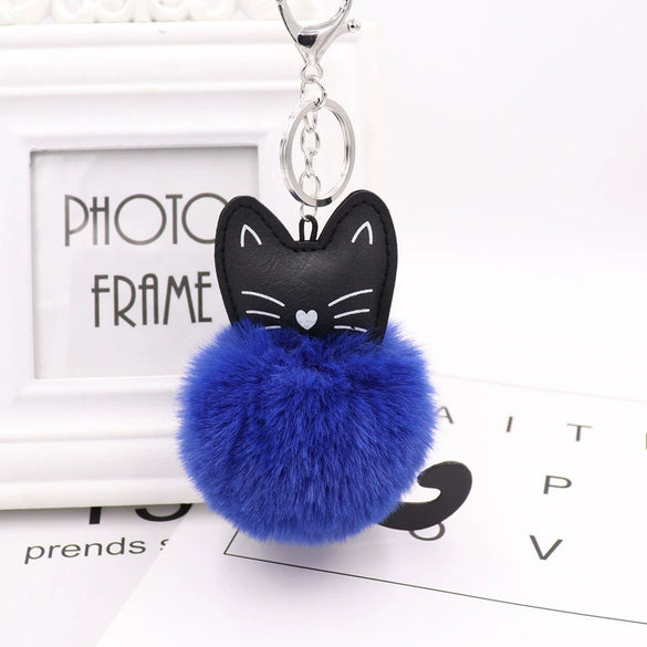 Plush Kitten Key Chain With Imitation Rex Rabbit Fur Ball Pendant