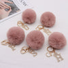 Plush Metal Letter Fur Ball Keychain For Women